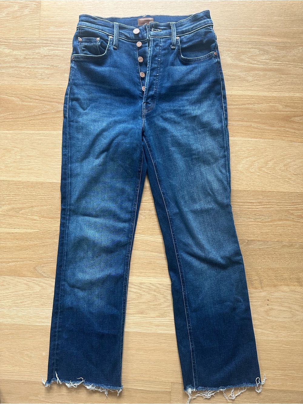 MOTHER Tripper Ankle Fray Hem Jeans Dark Wash Blue Denim High Rise Size 26